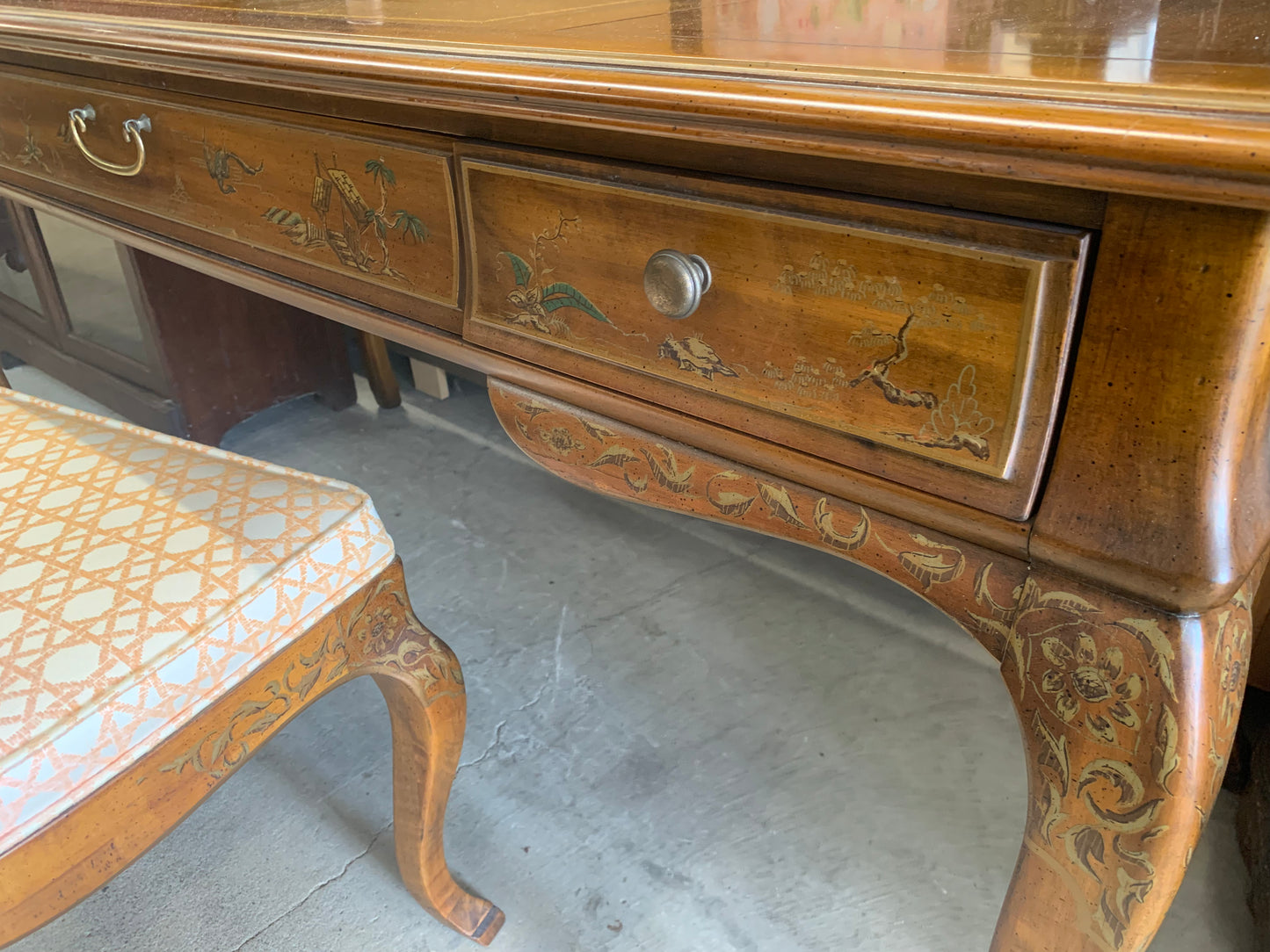 Vintage Drexel Heritage Hand-Painted Desk with Matching Chair