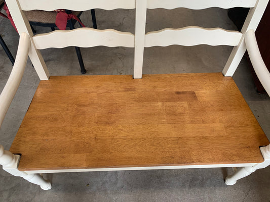 Rustic Farmhouse Double Ladder-Back Bench – Two-Tone Distressed Wood