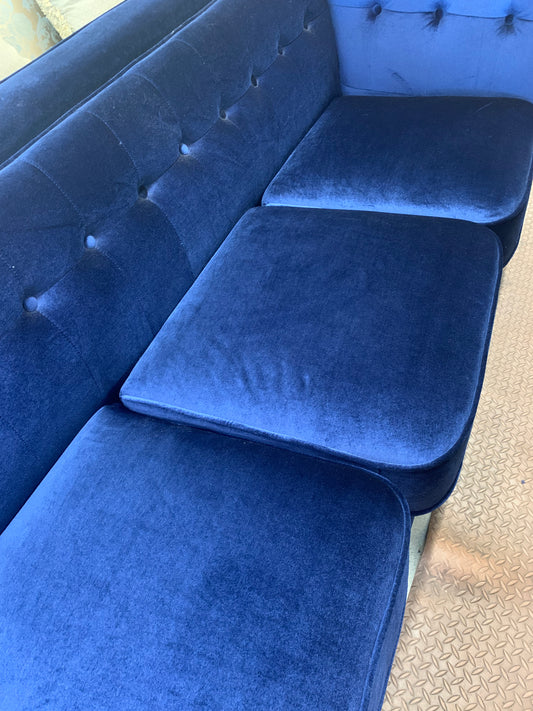 Mid-Century Modern Style Sofa – Deep Navy Blue Velvet