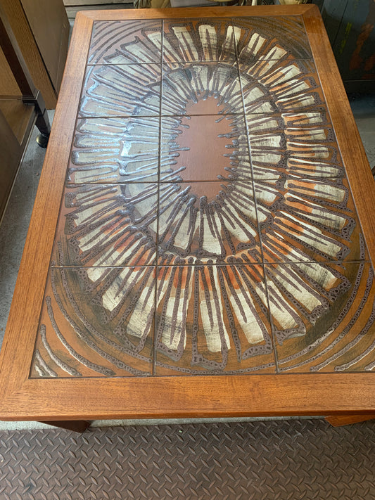 1970s Wood & Ceramic Tile Coffee Table – Mid-Century Modern Style