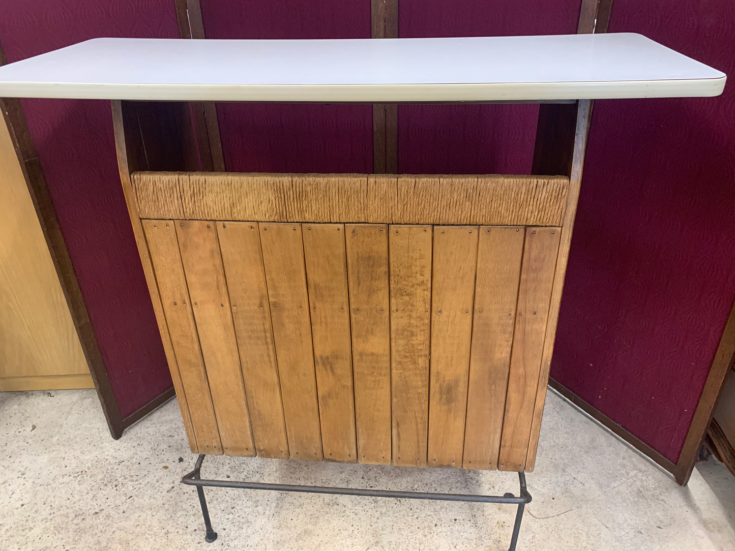 Mid-Century Modern Bar Table Set with 2 Swivel Stools – Wood & Metal