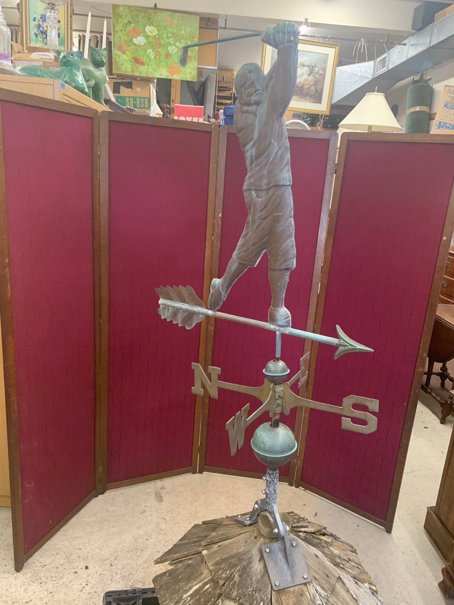 Vintage 1940s Solid Copper Golfer Weathervane – Patina Finish
