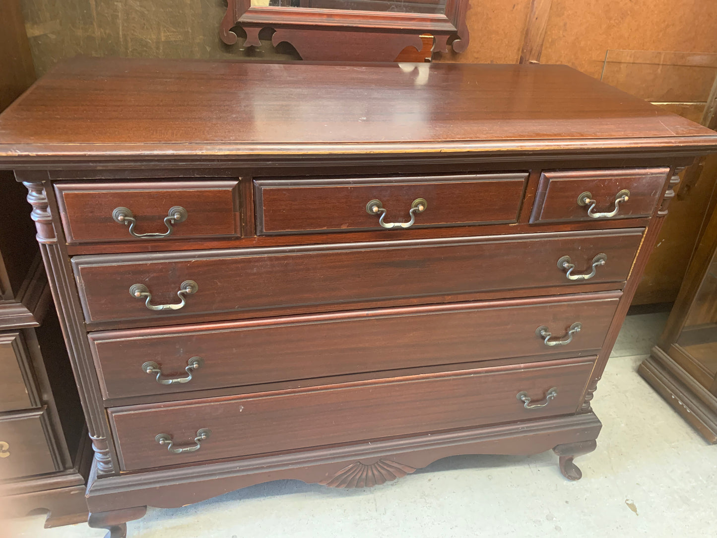 1940s Mahogany Chippendale Dresser & Mirror