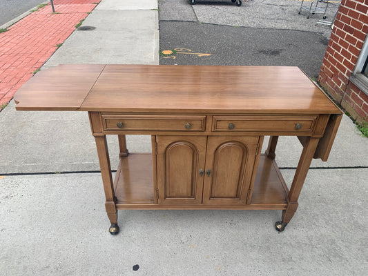 Vintage Rolling Bar Cart with Drop-Leaf Sides – 66" Expandable Server Console