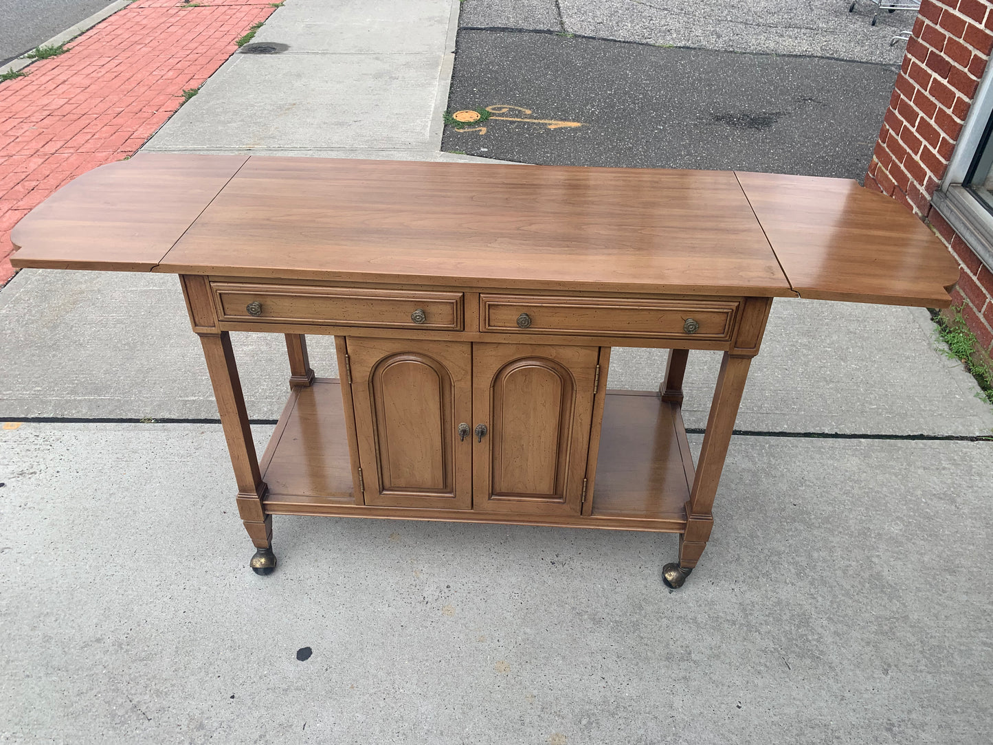 Vintage Rolling Bar Cart with Drop-Leaf Sides – 66" Expandable Server Console