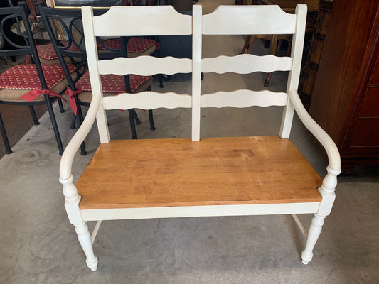 Rustic Farmhouse Double Ladder-Back Bench – Two-Tone Distressed Wood