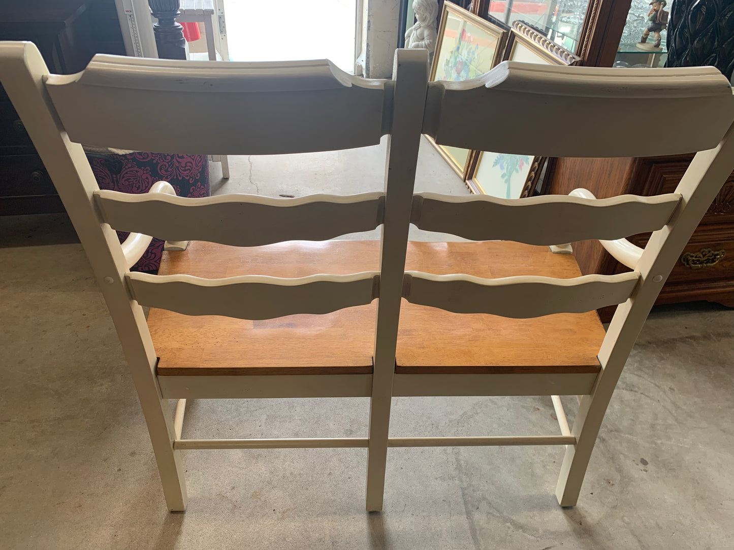 Rustic Farmhouse Double Ladder-Back Bench – Two-Tone Distressed Wood
