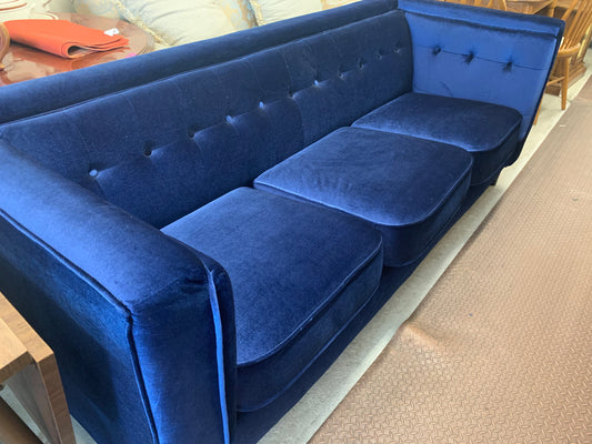 Mid-Century Modern Style Sofa – Deep Navy Blue Velvet
