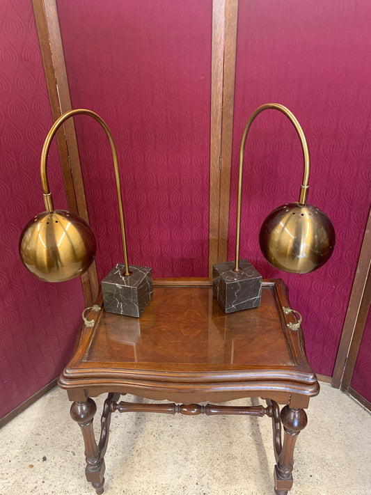 Pair of Mid-Century Modern Brass & Marble Accent Lamps