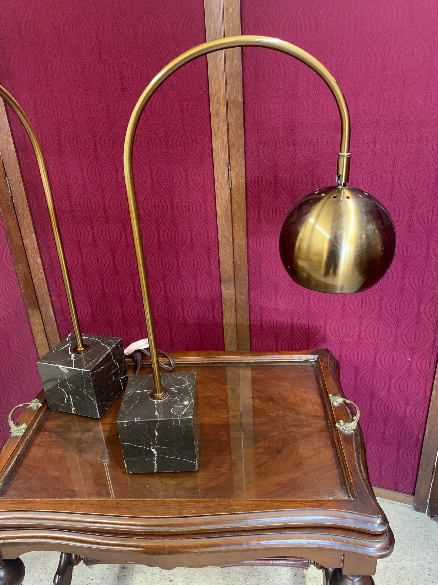 Pair of Mid-Century Modern Brass & Marble Accent Lamps