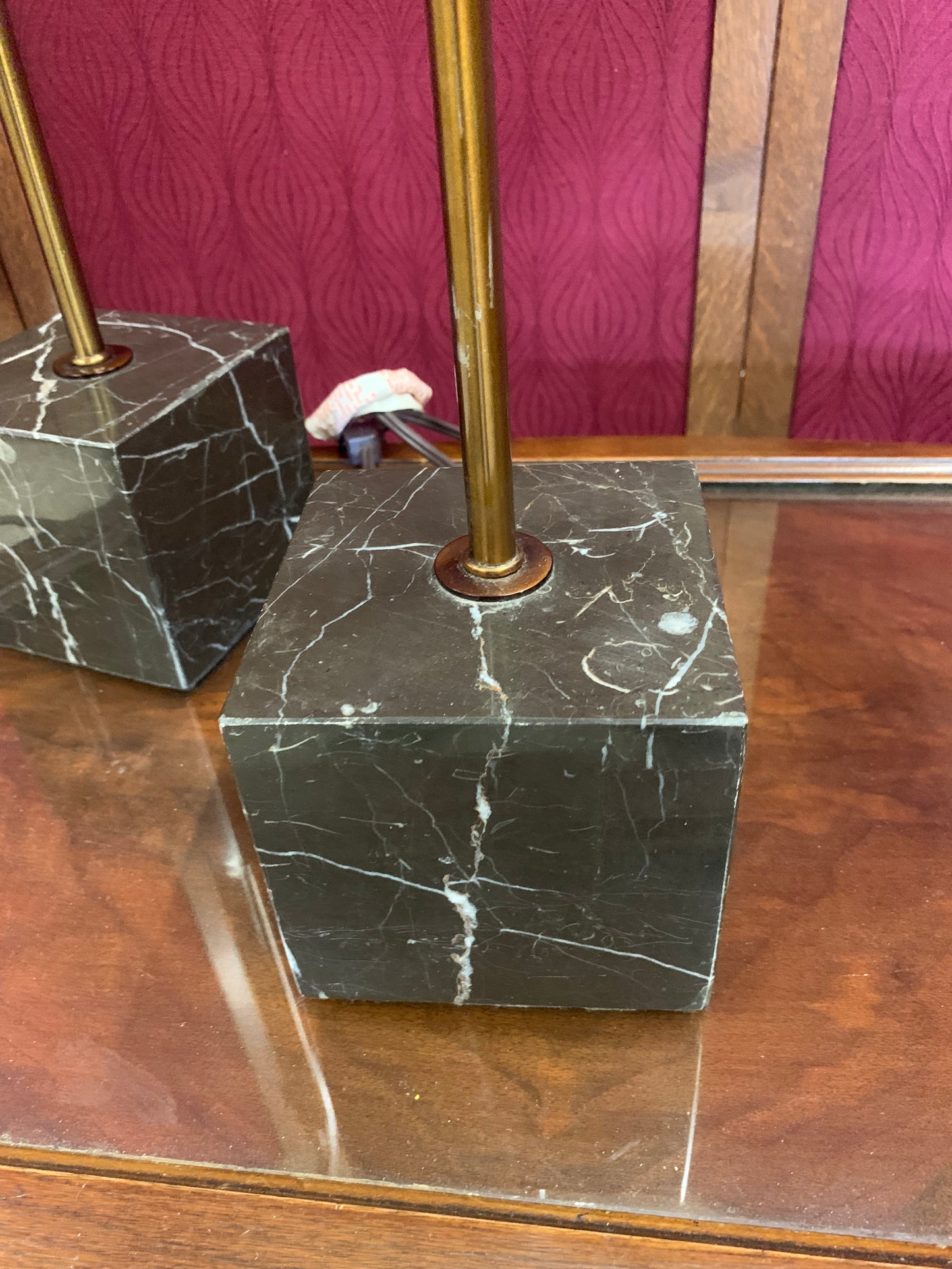Pair of Mid-Century Modern Brass & Marble Accent Lamps