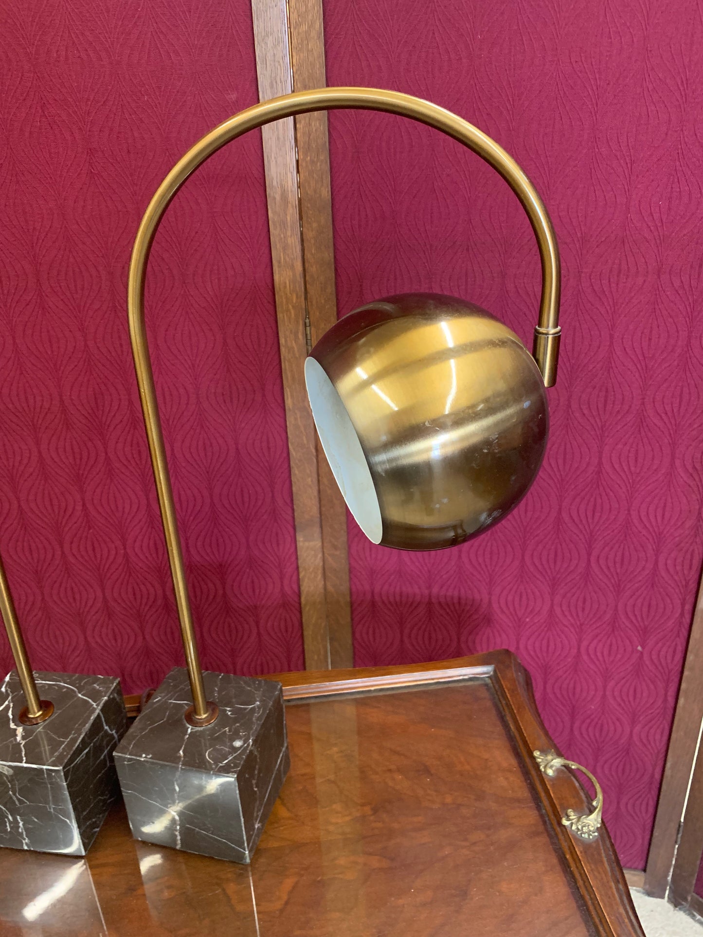 Pair of Mid-Century Modern Brass & Marble Accent Lamps