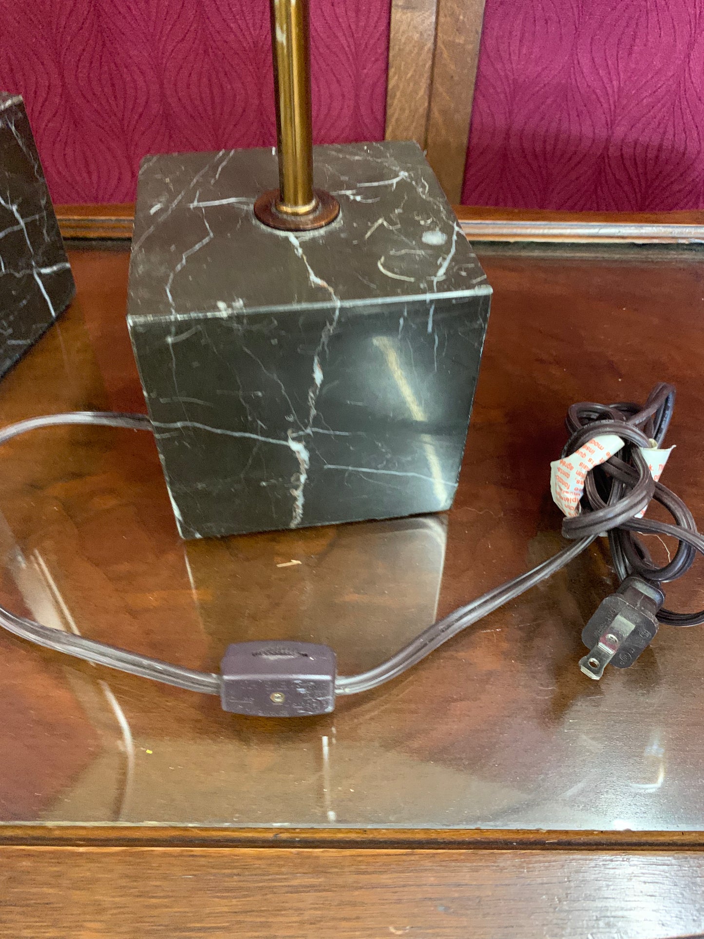 Pair of Mid-Century Modern Brass & Marble Accent Lamps