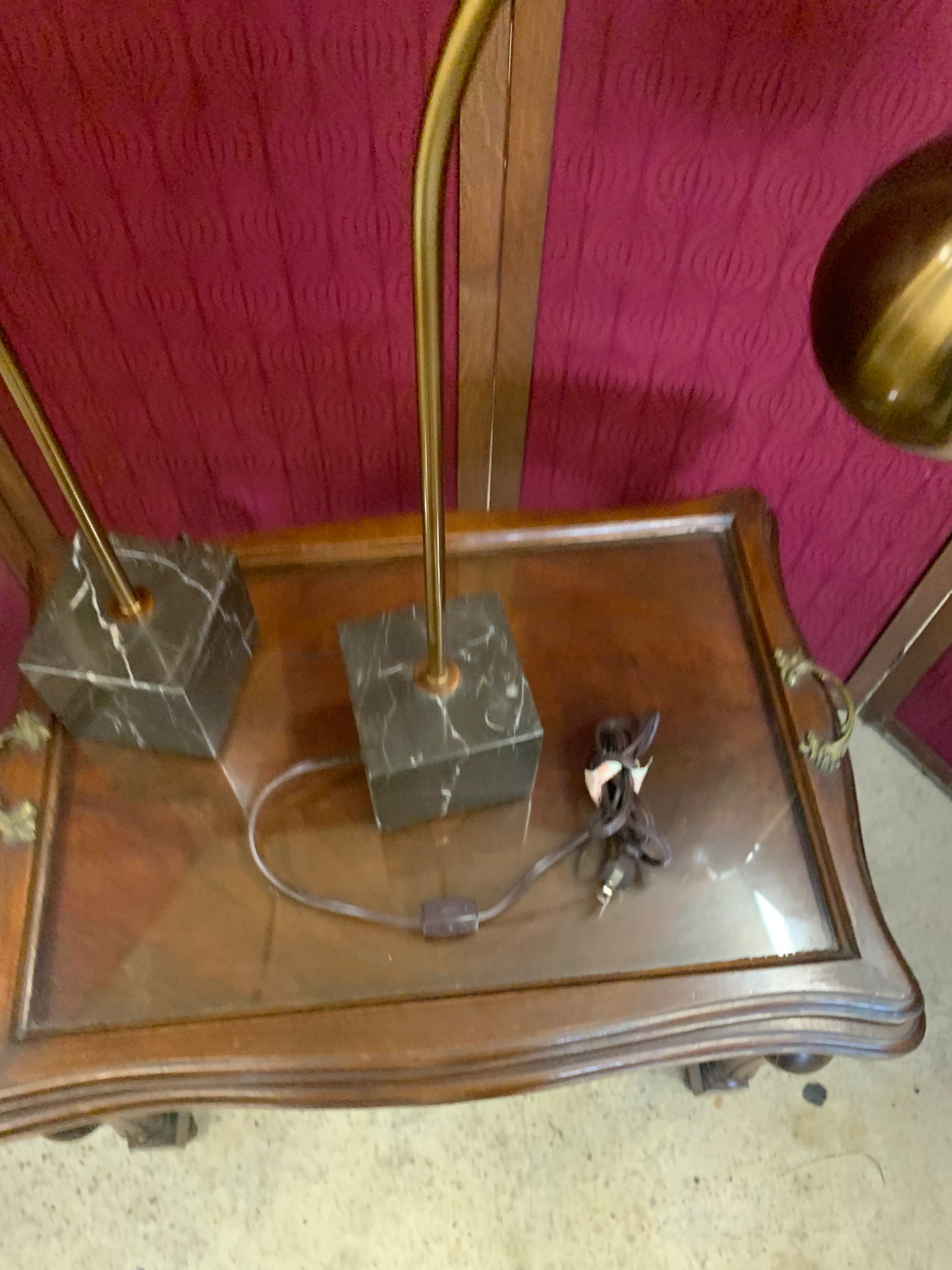 Pair of Mid-Century Modern Brass & Marble Accent Lamps