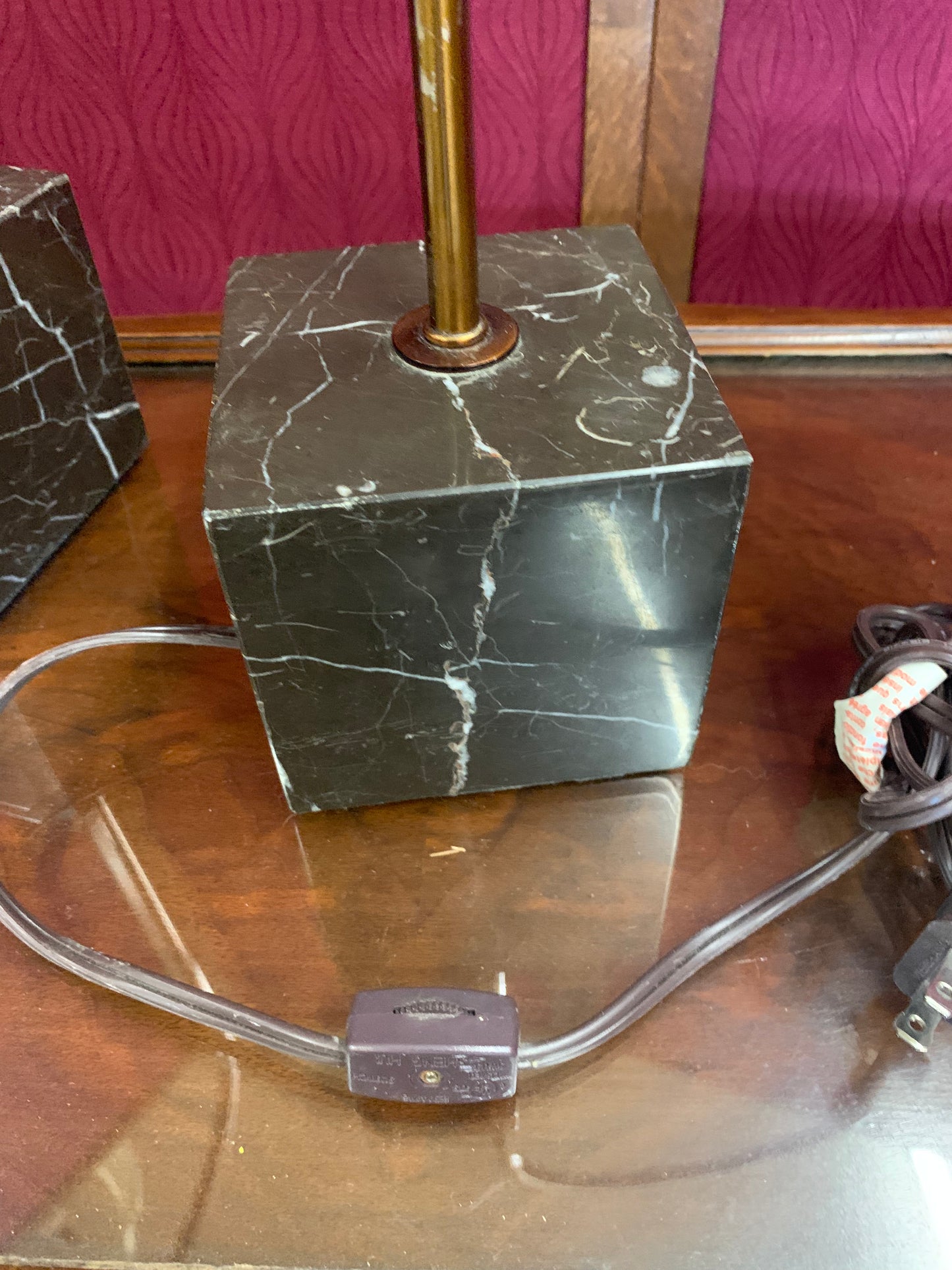 Pair of Mid-Century Modern Brass & Marble Accent Lamps