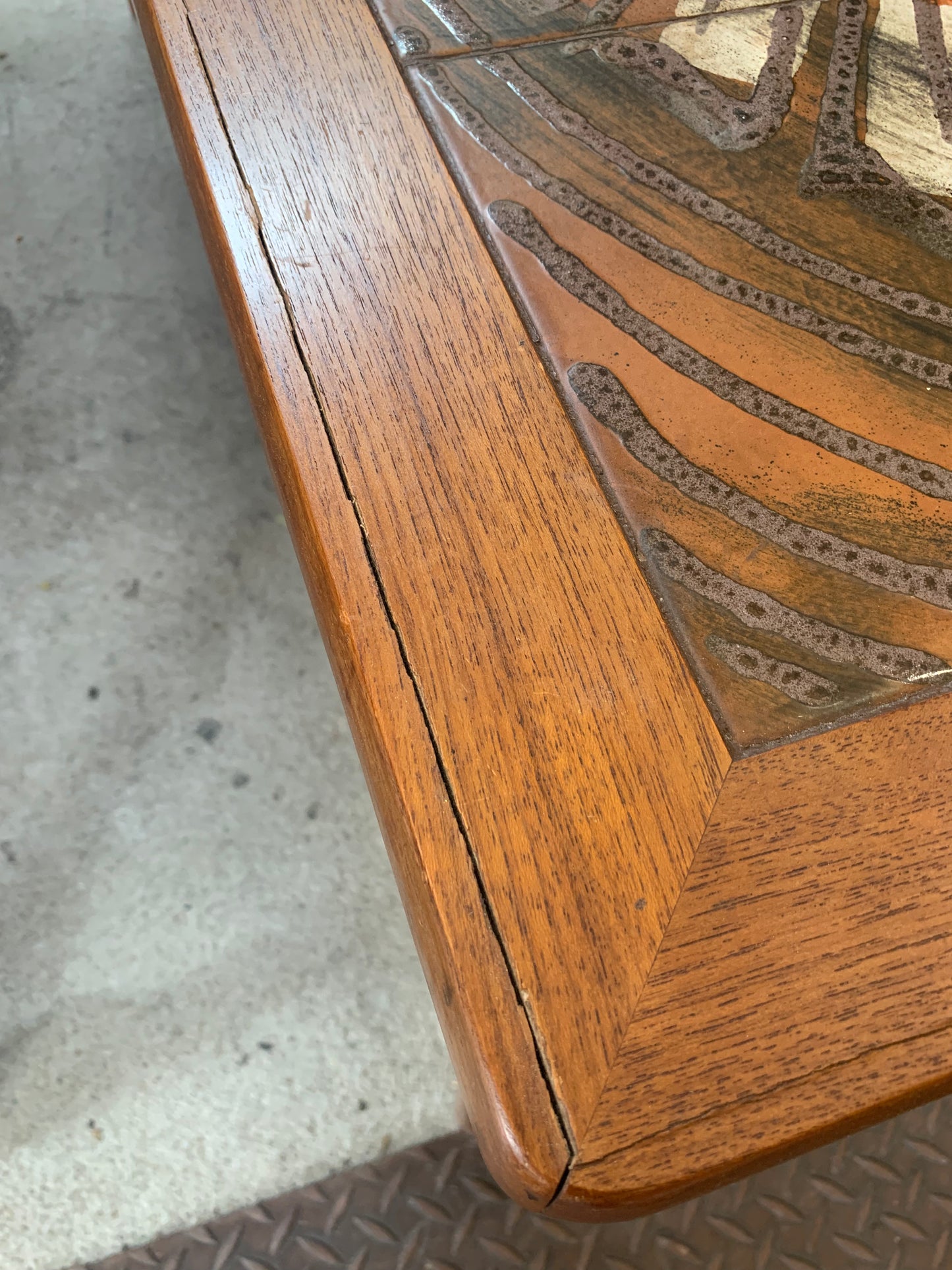 1970s Wood & Ceramic Tile Coffee Table – Mid-Century Modern Style