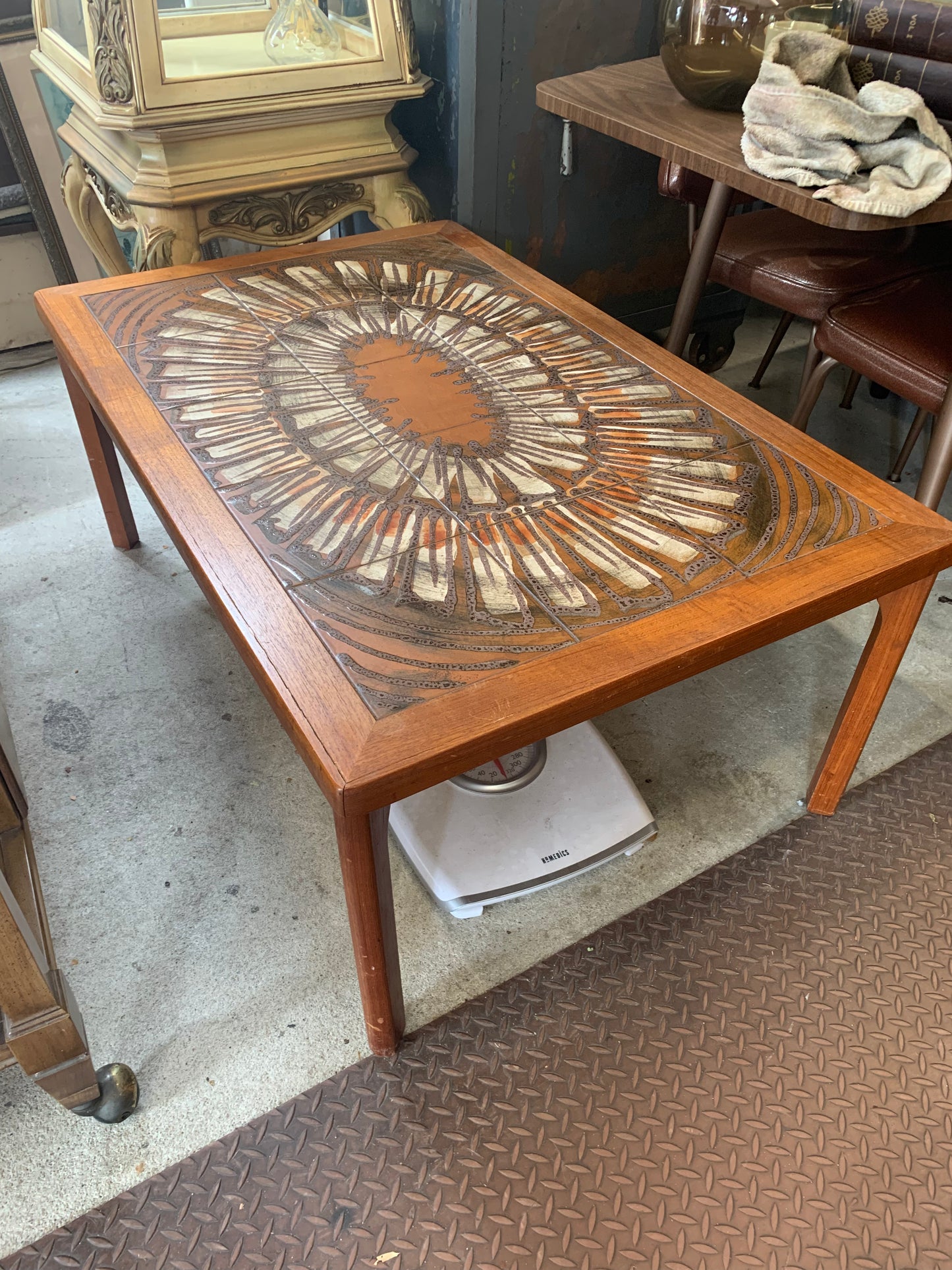 1970s Wood & Ceramic Tile Coffee Table – Mid-Century Modern Style