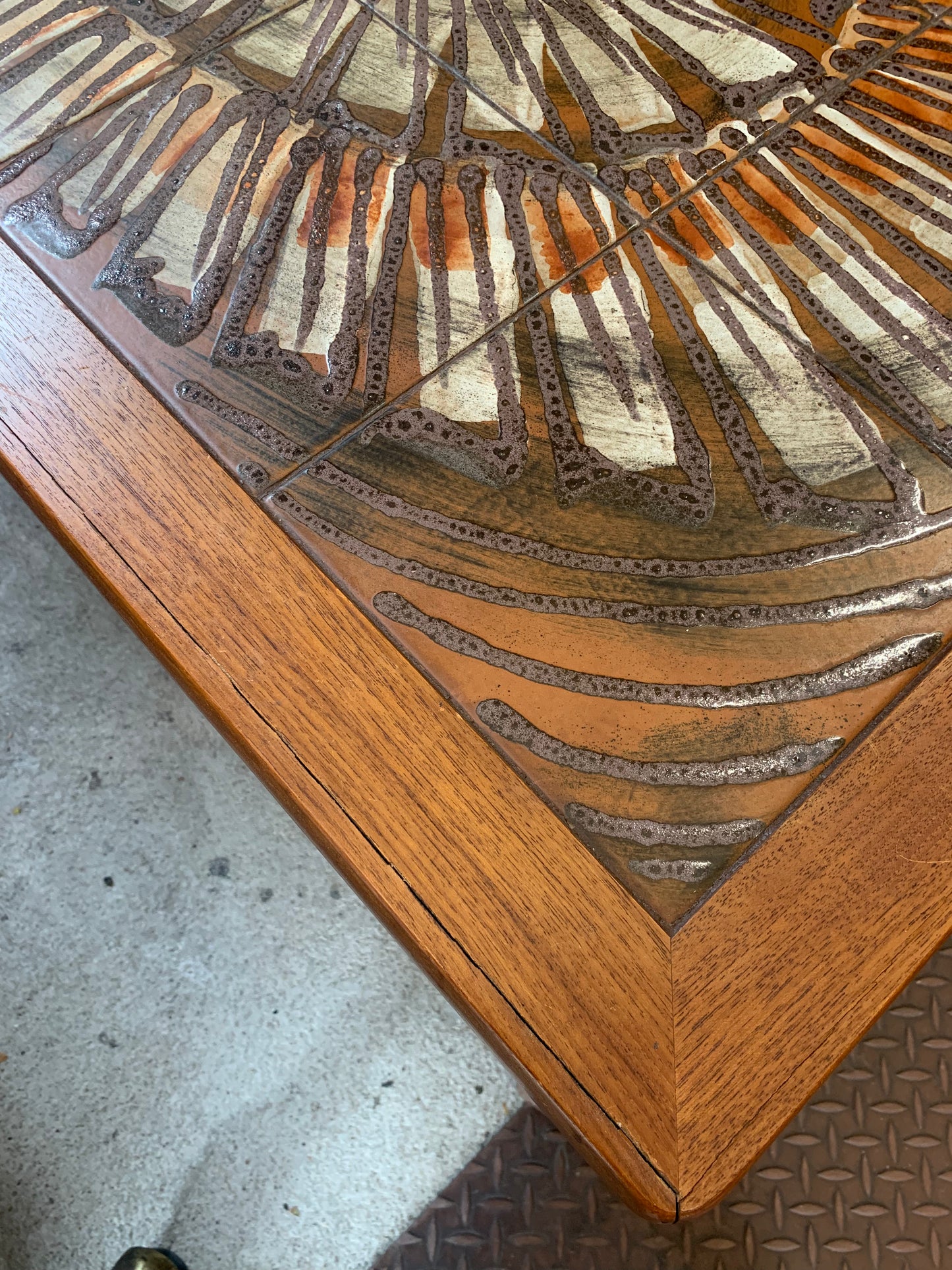1970s Wood & Ceramic Tile Coffee Table – Mid-Century Modern Style