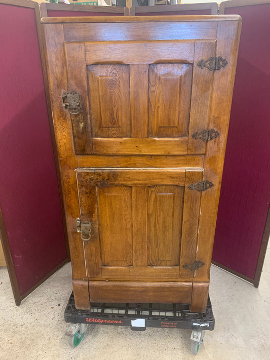 Antique Oak Ice Box Refrigerator – Early 1900s with Original Hardware