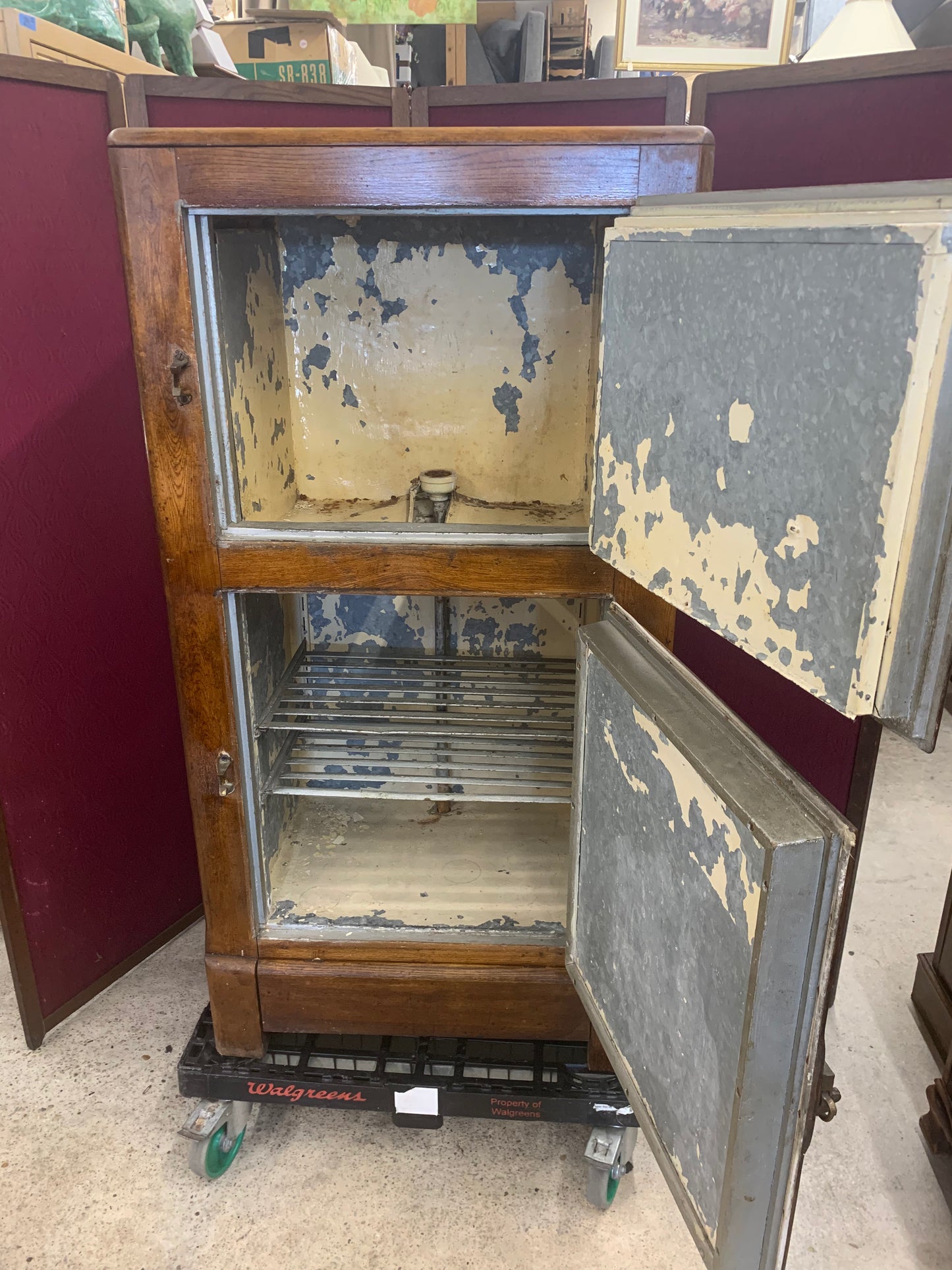 Antique Oak Ice Box Refrigerator – Early 1900s with Original Hardware