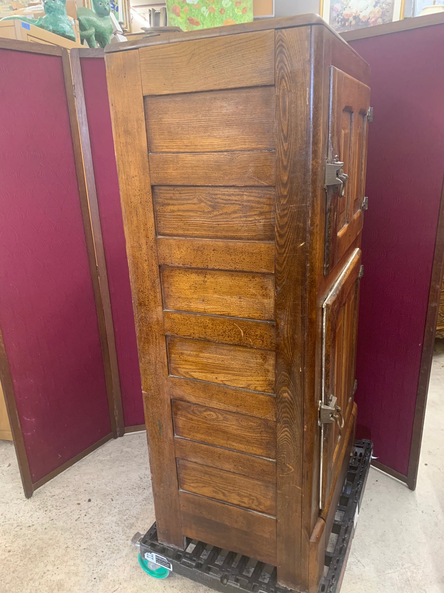 Antique Oak Ice Box Refrigerator – Early 1900s with Original Hardware
