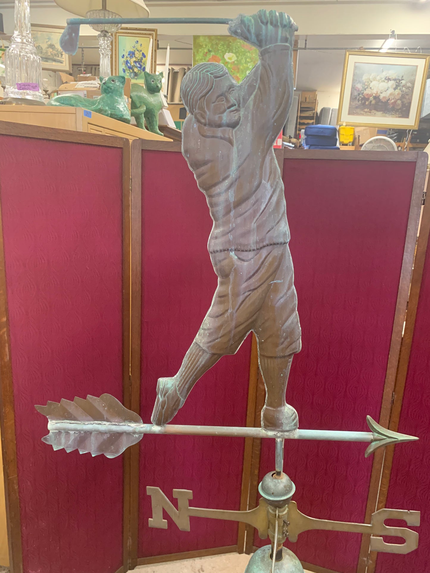 Vintage 1940s Solid Copper Golfer Weathervane – Patina Finish