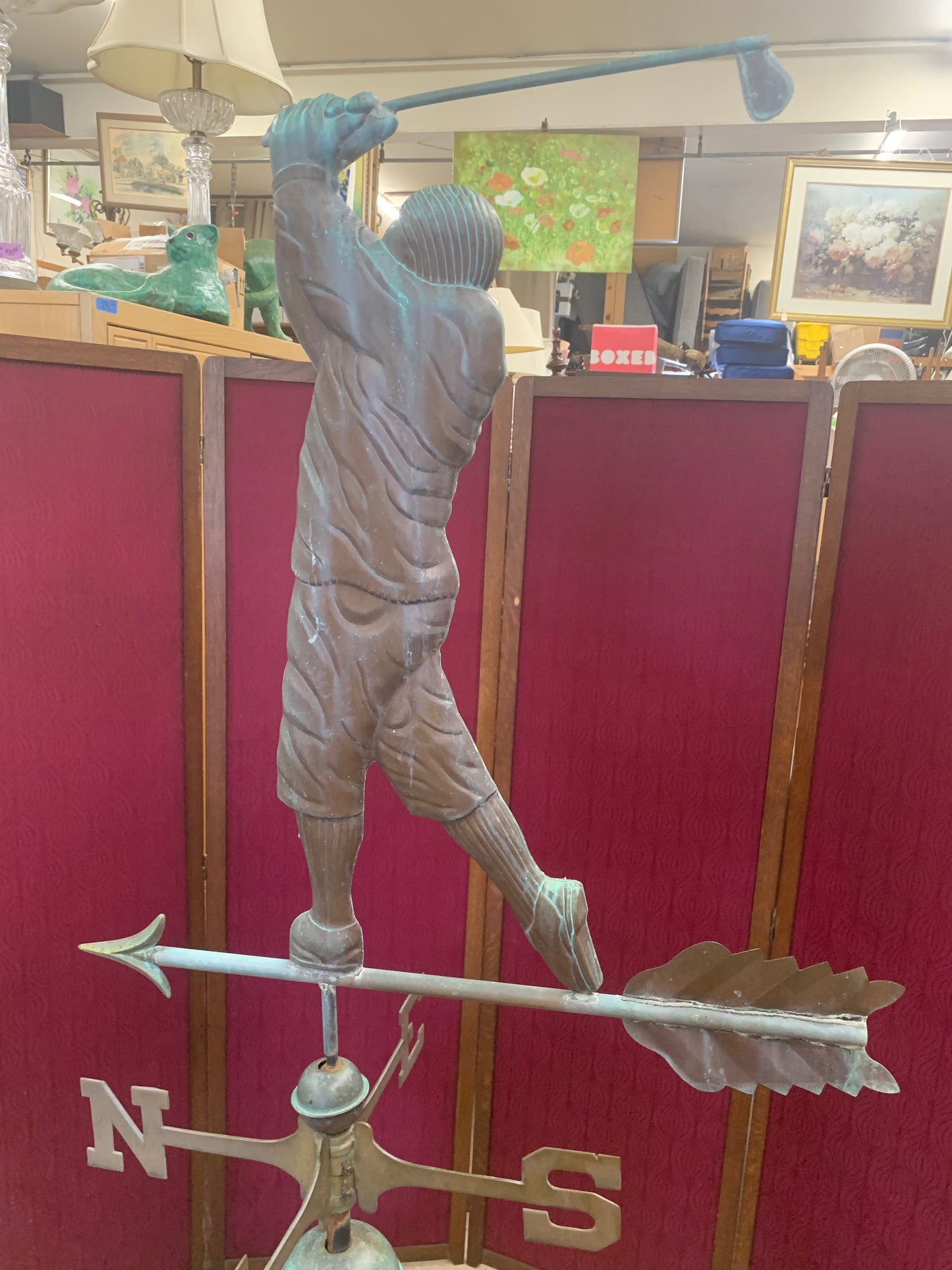 Vintage 1940s Solid Copper Golfer Weathervane – Patina Finish