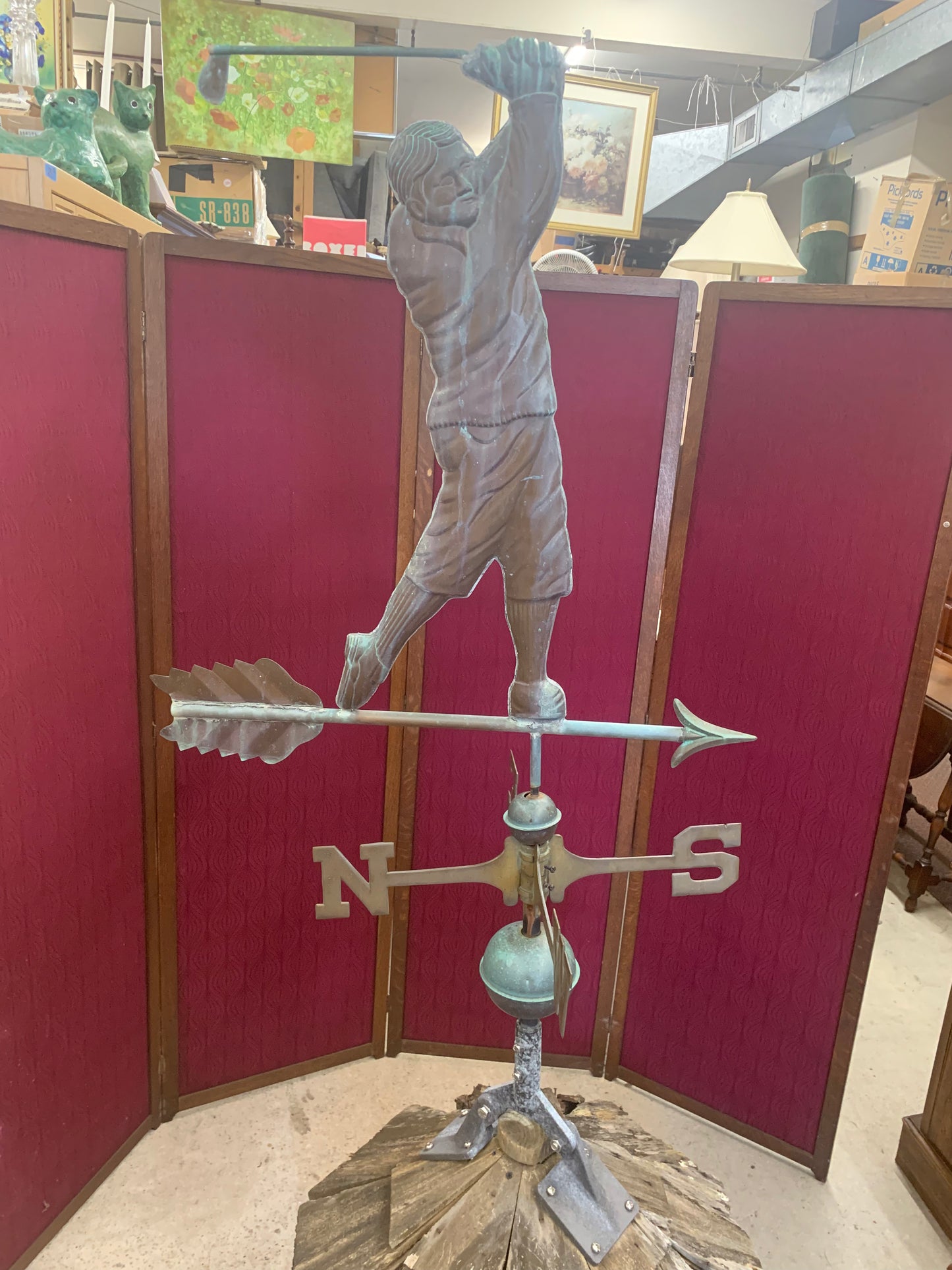 Vintage 1940s Solid Copper Golfer Weathervane – Patina Finish