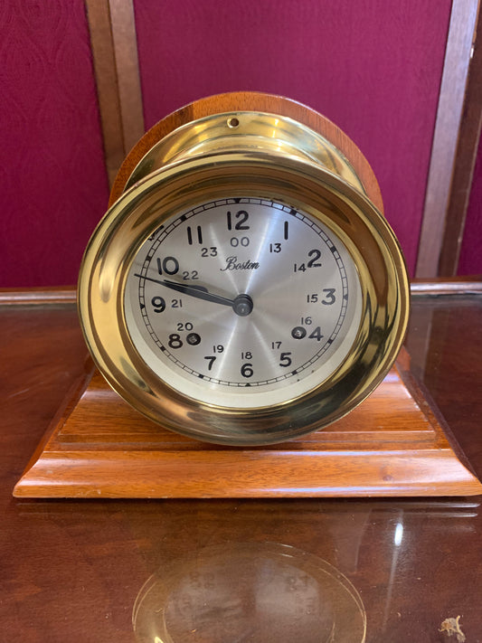 1979 Brass Maritime Ship’s Clock by Boston Clock Co. – Key Wound, Dual-Time, Chiming