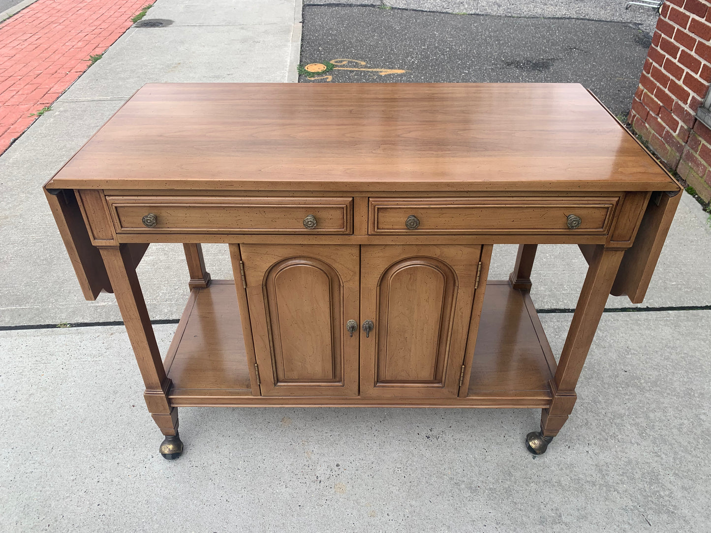 Vintage Rolling Bar Cart with Drop-Leaf Sides – 66" Expandable Server Console