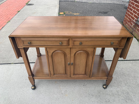 Vintage Rolling Bar Cart with Drop-Leaf Sides – 66" Expandable Server Console