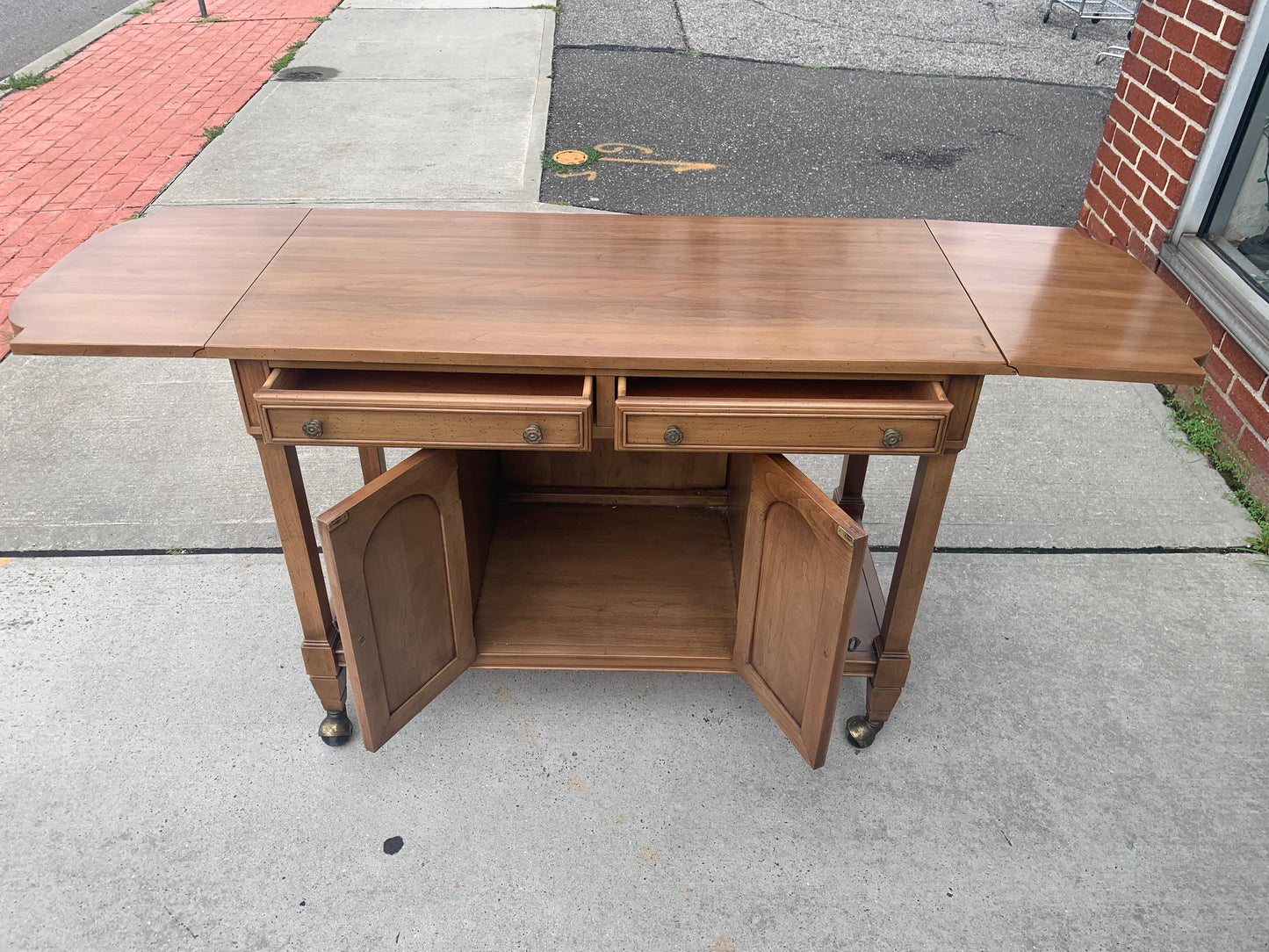 Vintage Rolling Bar Cart with Drop-Leaf Sides – 66" Expandable Server Console