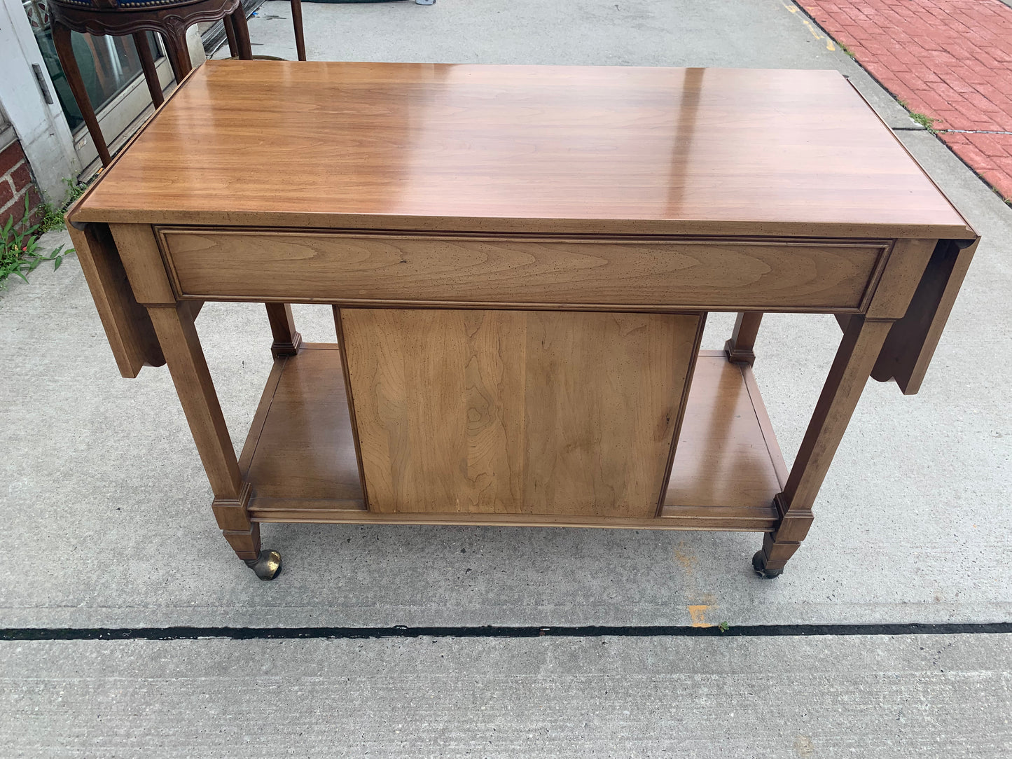 Vintage Rolling Bar Cart with Drop-Leaf Sides – 66" Expandable Server Console