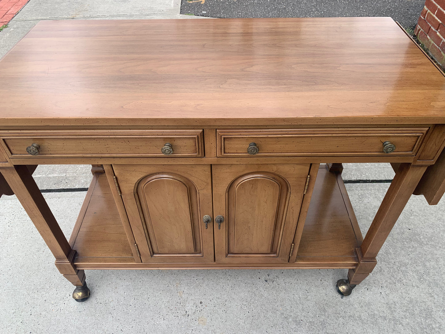 Vintage Rolling Bar Cart with Drop-Leaf Sides – 66" Expandable Server Console